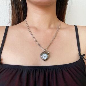 Silver Heart Chain “Working Clock” Watch Charm Necklace
